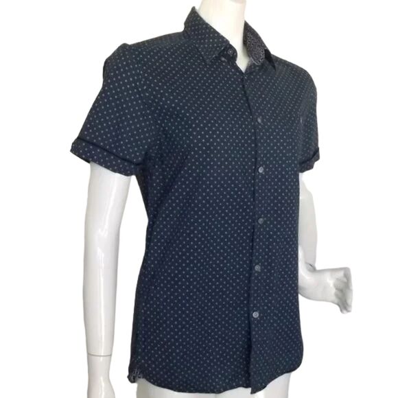 Ted Baker Shirt, 3/M, Blue/Small dots, THAMES, Button down collar, Short sleeve - Picture 3 of 14